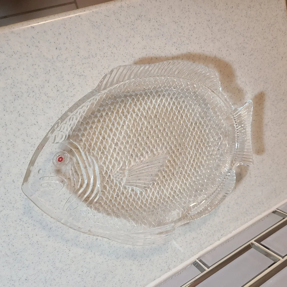 Unique Vintage Transparent Fish-Shaped Glass Plate
